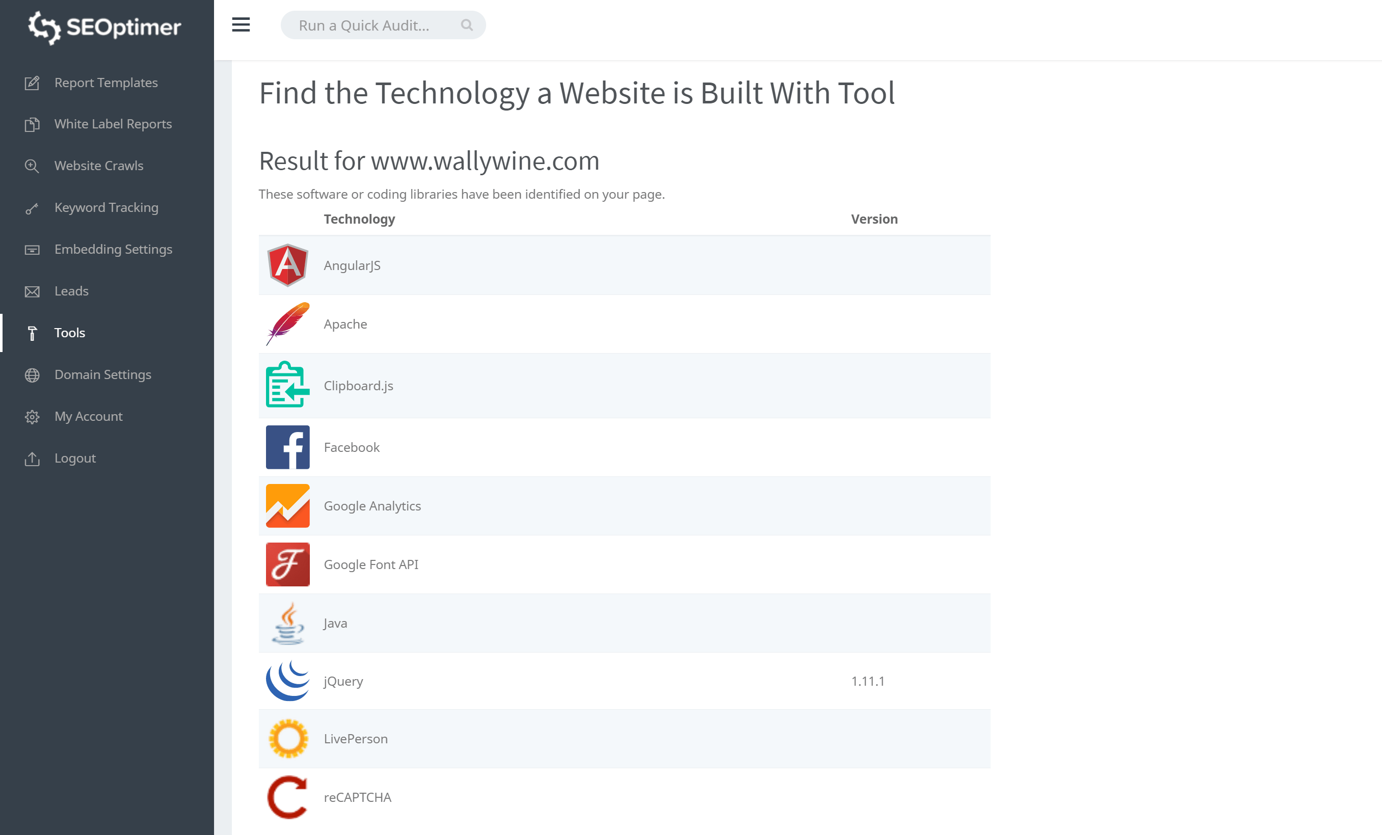Find the technology a website is built with