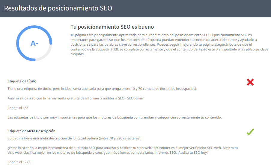 seoptimer report on page seo